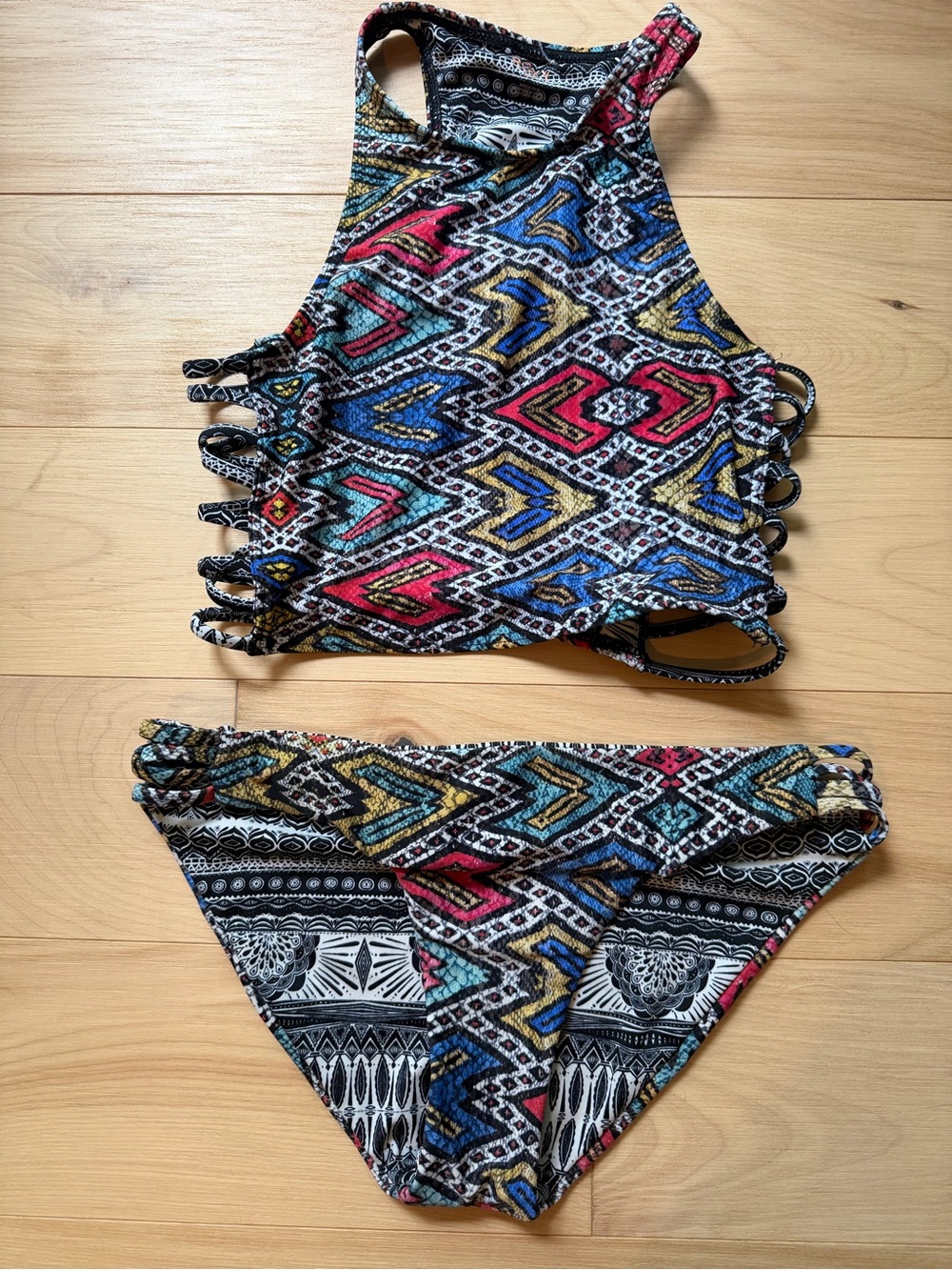 Roxy Vintage 2010s Multicolor Tribal Print Reversible Bikini